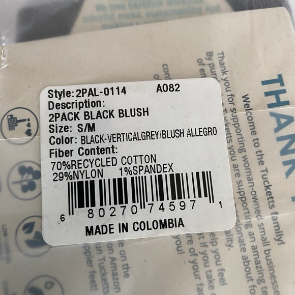 2 Pair Tucketts Allegro Open Toe Grip Socks Size S M Black Blush Pink Yoga - Picture 4 of 4